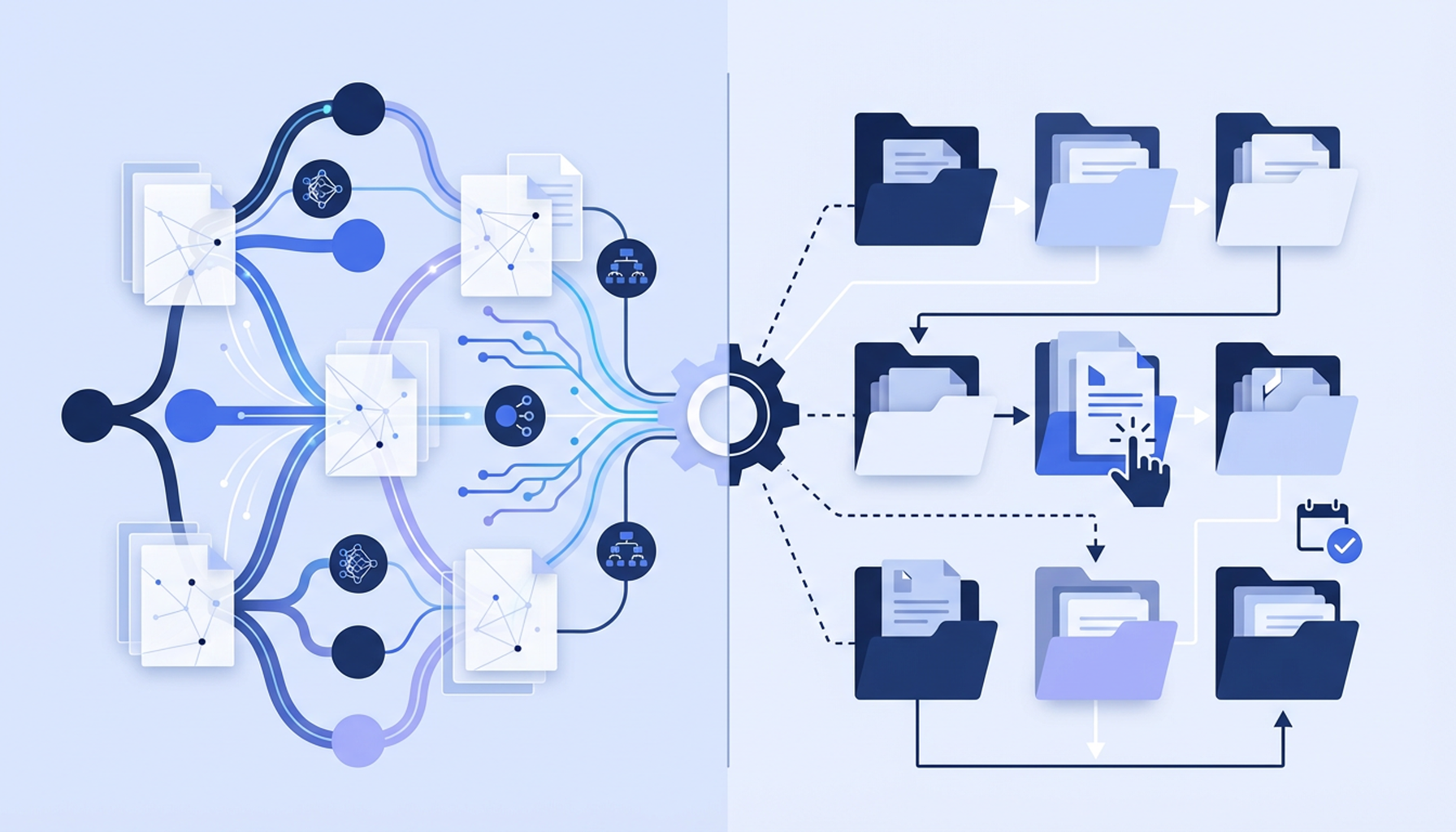 Connected knowledge graph and content library comparison illustration